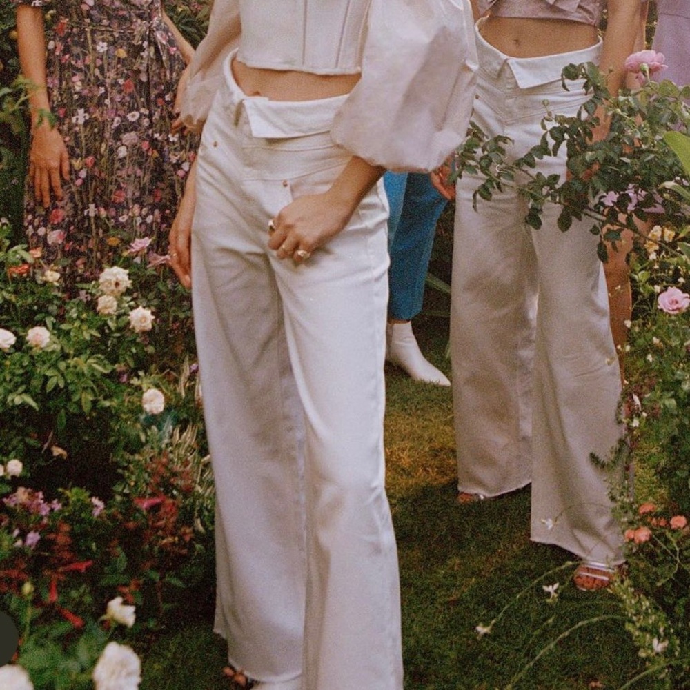 Pomelo White Foldover Denim Jeans High Waisted y2k trendy l ripped boyfriend